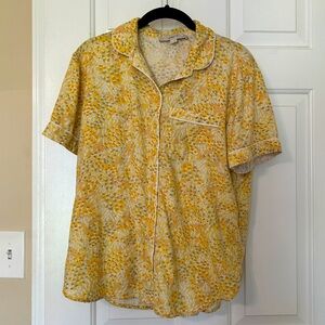 LOFT Sleep Pajama Shirt Floral Lounge Sleepwear Button Up Yellow, Size Small